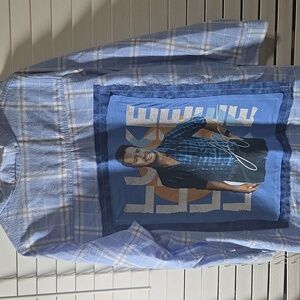 Blair Blue and White Plaid Button-Down Altered Flannel Shirt